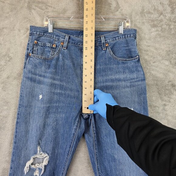 Levis 501 Jeans Womens 32 Blue Button Fly Distressed Denim Pants Straight Leg - Picture 3 of 13